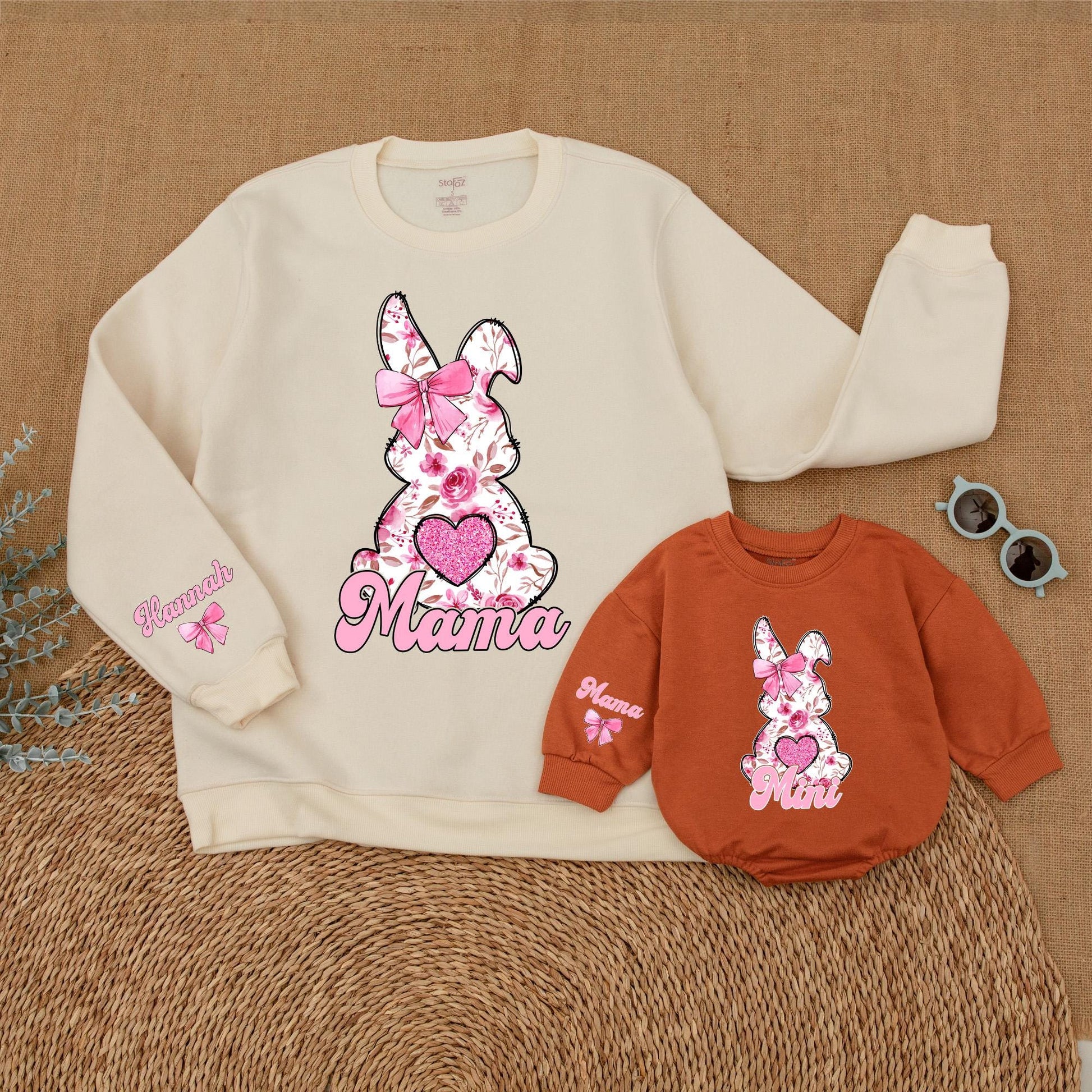 Personalized Pink Flower Easter Mama and Mini Sweatshirt Cozy Mommy and Me Easter Outfit Family Matching Gift