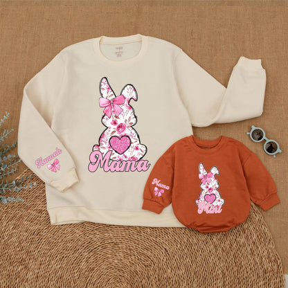 Personalized Pink Flower Easter Mama and Mini Sweatshirt Cozy Mommy and Me Easter Outfit Family Matching Gift
