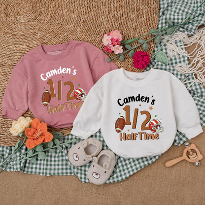 Custom Half Birthday Football Romper for Baby Boy ½ Celebration Outfit 6 Months Football Fan Gear 