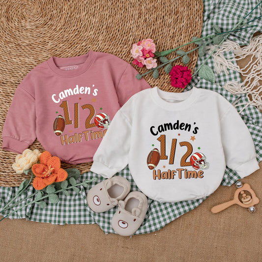 Custom Half Birthday Football Romper for Baby Boy ½ Celebration Outfit 6 Months Football Fan Gear 