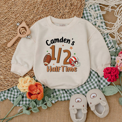 Custom Half Birthday Football Romper for Baby Boy ½ Celebration Outfit 6 Months Football Fan Gear 