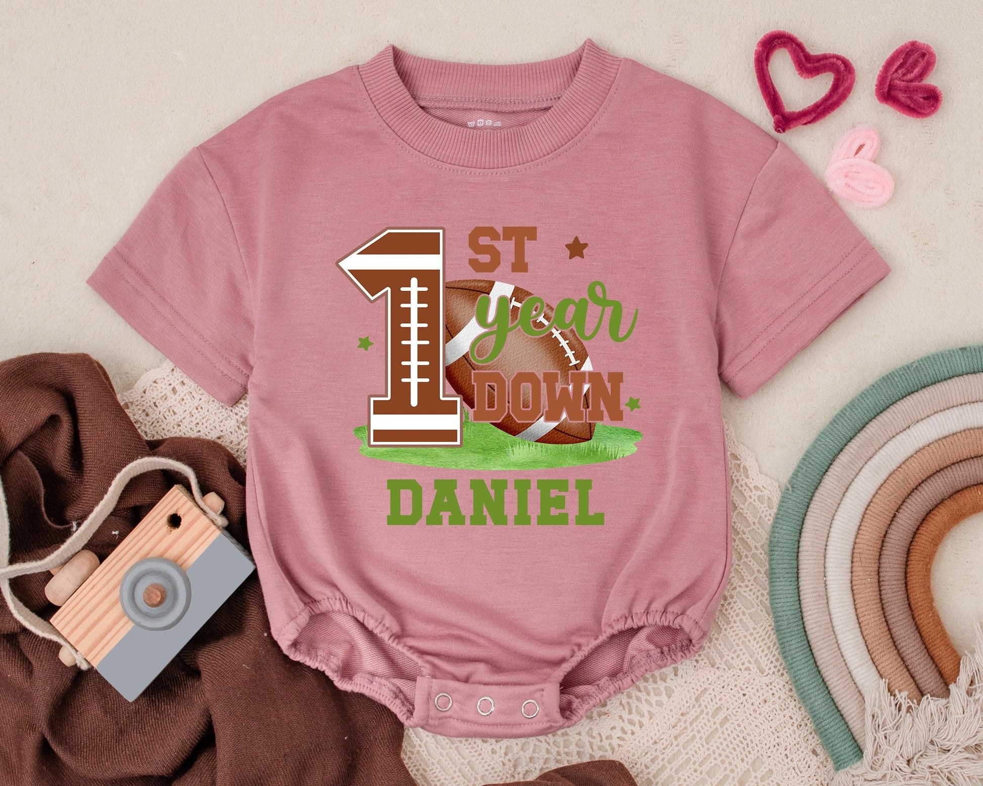 Football 1st Birthday Romper Baby Boy Outfit | Personalized Game Day Newborn Bodysuit First Down Clothes