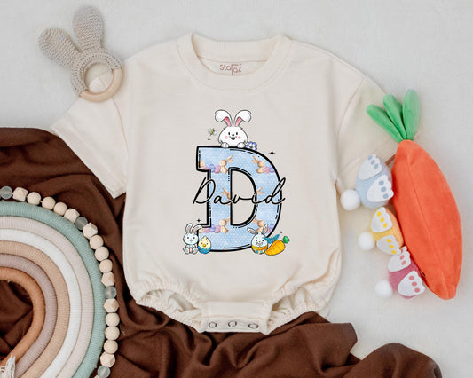 First Easter Baby Romper Personalized Name Cute Bunny Outfit Newborn Spring Bodysuit Baby Shower Gift for Boys Girls