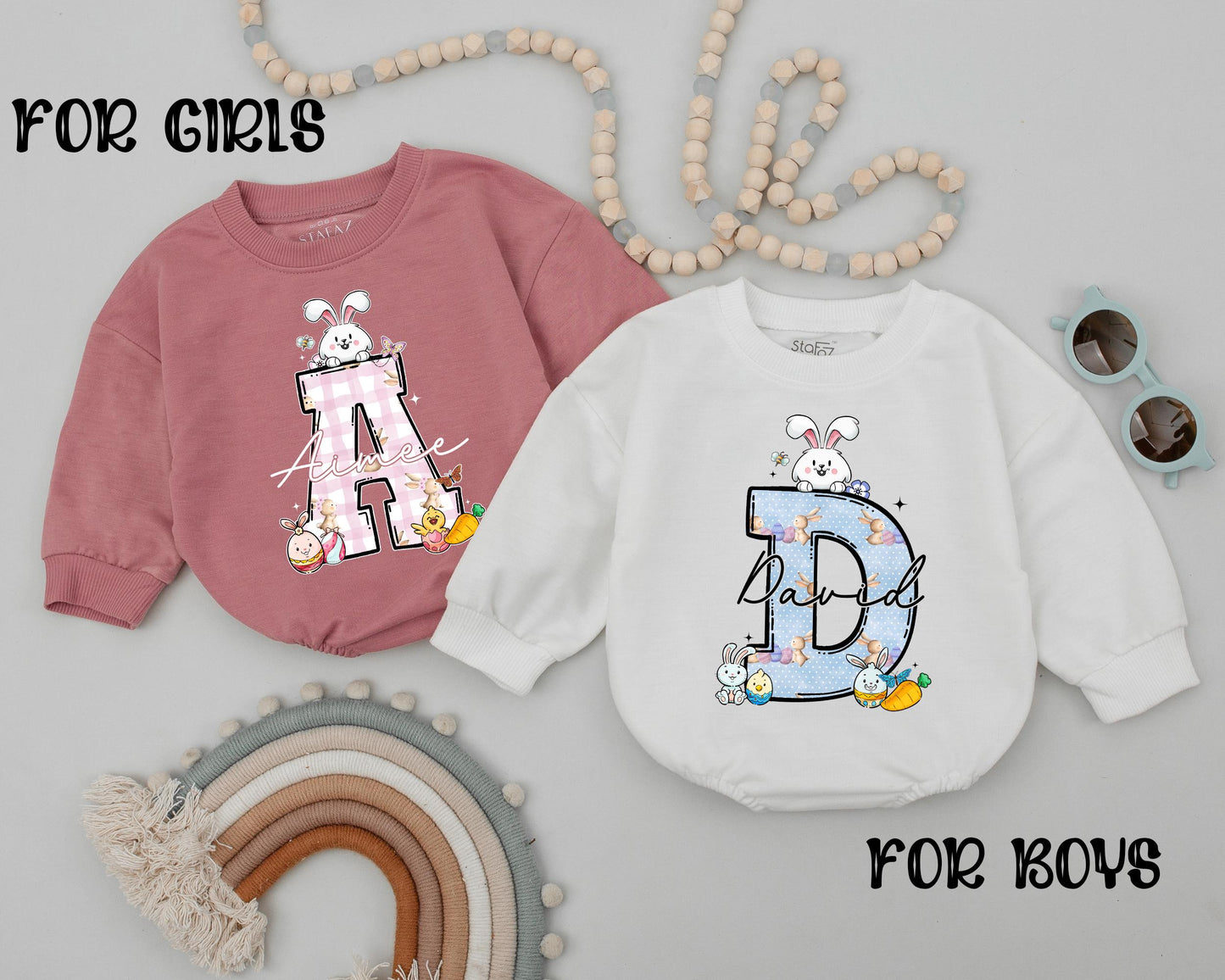 First Easter Baby Romper Personalized Name Cute Bunny Outfit Newborn Spring Bodysuit Baby Shower Gift for Boys Girls