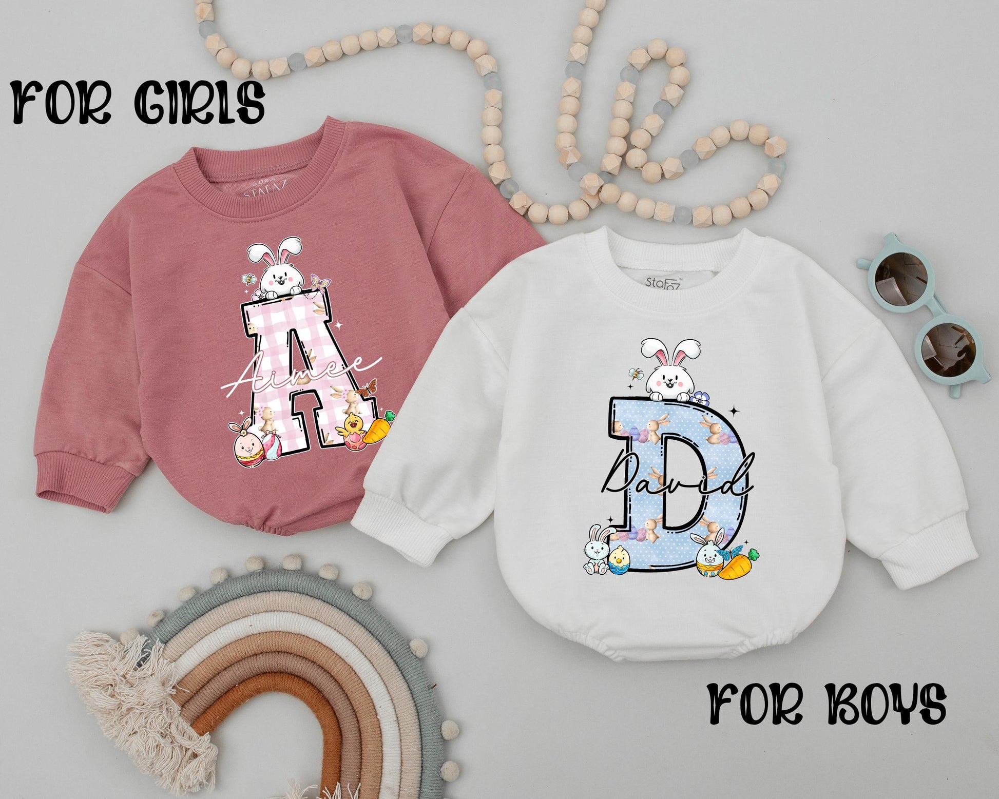 First Easter Baby Romper Personalized Name Cute Bunny Outfit Newborn Spring Bodysuit Baby Shower Gift for Boys Girls