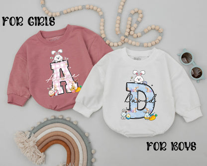 First Easter Baby Romper Personalized Name Cute Bunny Outfit Newborn Spring Bodysuit Baby Shower Gift for Boys Girls