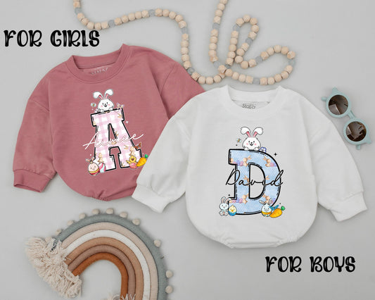 First Easter Baby Romper Personalized Name Cute Bunny Outfit Newborn Spring Bodysuit Baby Shower Gift for Boys Girls