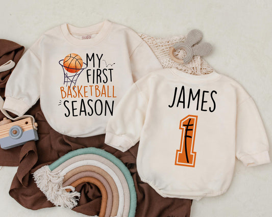 My First Basketball Season Romper Personalized 1 Year Down Birthday Outfit Baby Boy Bodysuit Game Day Celebration Clothes