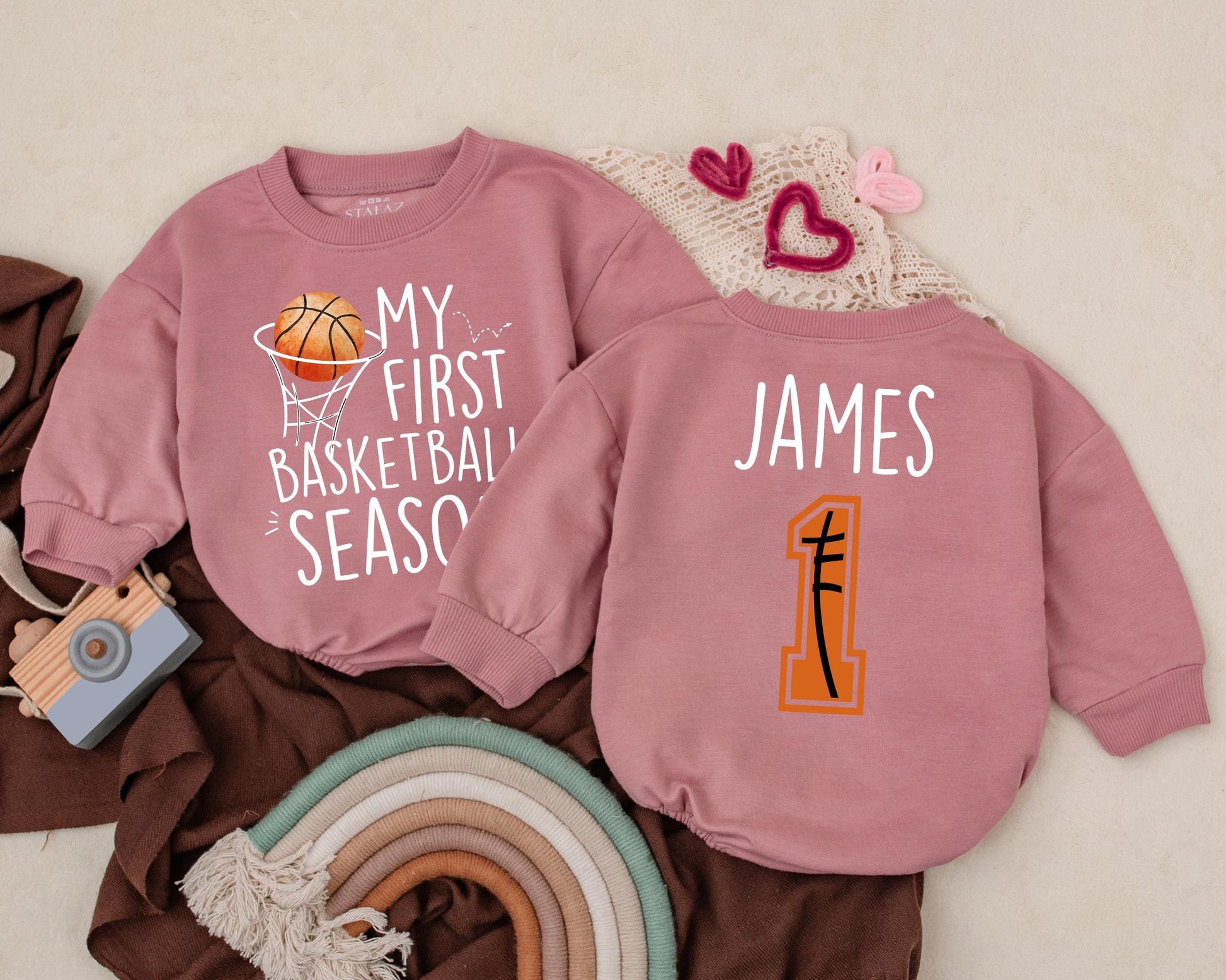My First Basketball Season Romper Personalized 1 Year Down Birthday Outfit Baby Boy Bodysuit Game Day Celebration Clothes