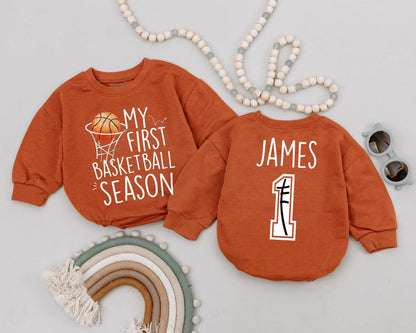 My First Basketball Season Romper Personalized 1 Year Down Birthday Outfit Baby Boy Bodysuit Game Day Celebration Clothes