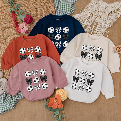 Cute Vintage Soccer Bow Baby Girl Romper Soft Gameday Outfit Bodysuit Clothes for Game Day Season Baby Shower Gift