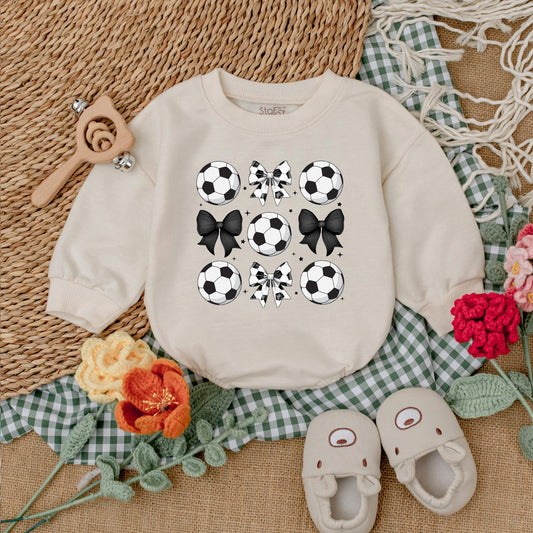 Cute Vintage Soccer Bow Baby Girl Romper Soft Gameday Outfit Bodysuit Clothes for Game Day Season Baby Shower Gift