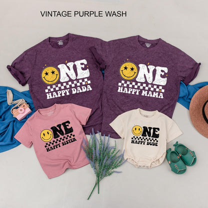 One Happy Dude 1st Birthday Family Matching Shirts Cute Smiley Face Design for Boys & Girls Toddler Baby Celebration Outfit