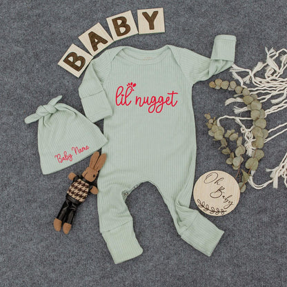 Lil Nugget Chicken Baby Bodysuit & Hat Set | Cute Newborn Announcement Gift, Coming Home Outfit for Baby, Pregnancy Reveal