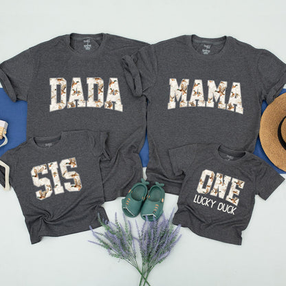 One Lucky Duck First Birthday Family Matching Shirts & Mama Dad Duck 1st Birthday Party Outfit