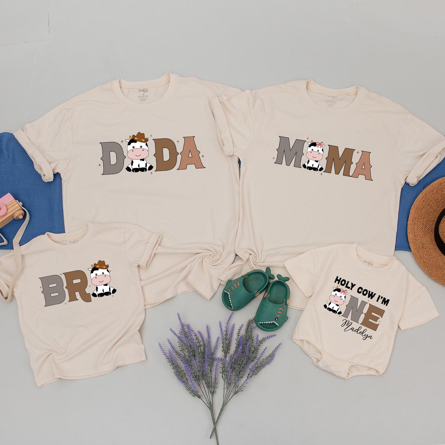 Holy Cow Family Matching First Birthday Shirts for Baby Boy Toddler Party, Fun Western Farm Theme Celebration Outfit Comfortable Cotton Tee Gift