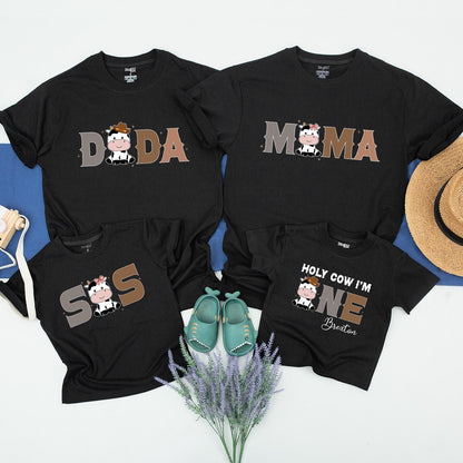 Holy Cow Family Matching First Birthday Shirts for Baby Boy Toddler Party, Fun Western Farm Theme Celebration Outfit Comfortable Cotton Tee Gift