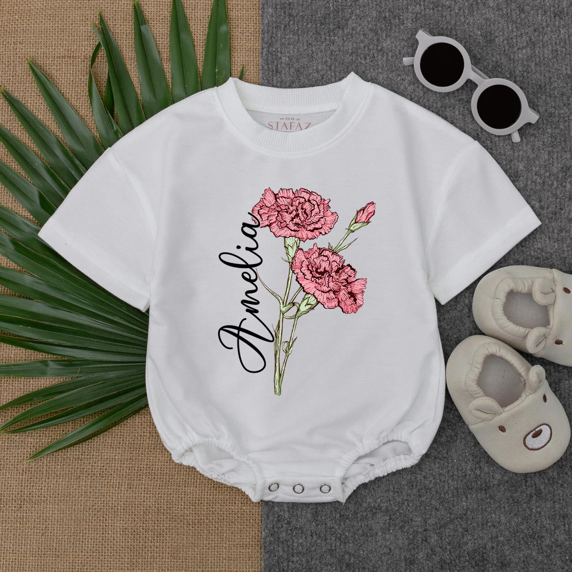 Wildflower Baby Girl Romper 'In Bloom' Take Home Outfit Personalized Birth Month Flower Baby Shower Gift Newborn Girl Clothes