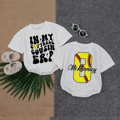 In My Softball Cousin Era Bubble Romper – Cute Softball Baby Outfit – Perfect for Softball Fans & Cousin Bond – Personalized Baby Romper
