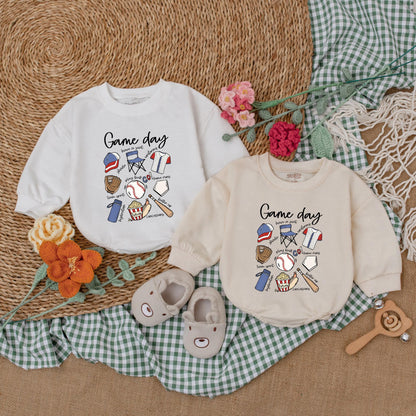 Retro Baseball Baby Romper for Gameday Season Newborn Bubble Bodysuit Baseball Baby Shower Gift