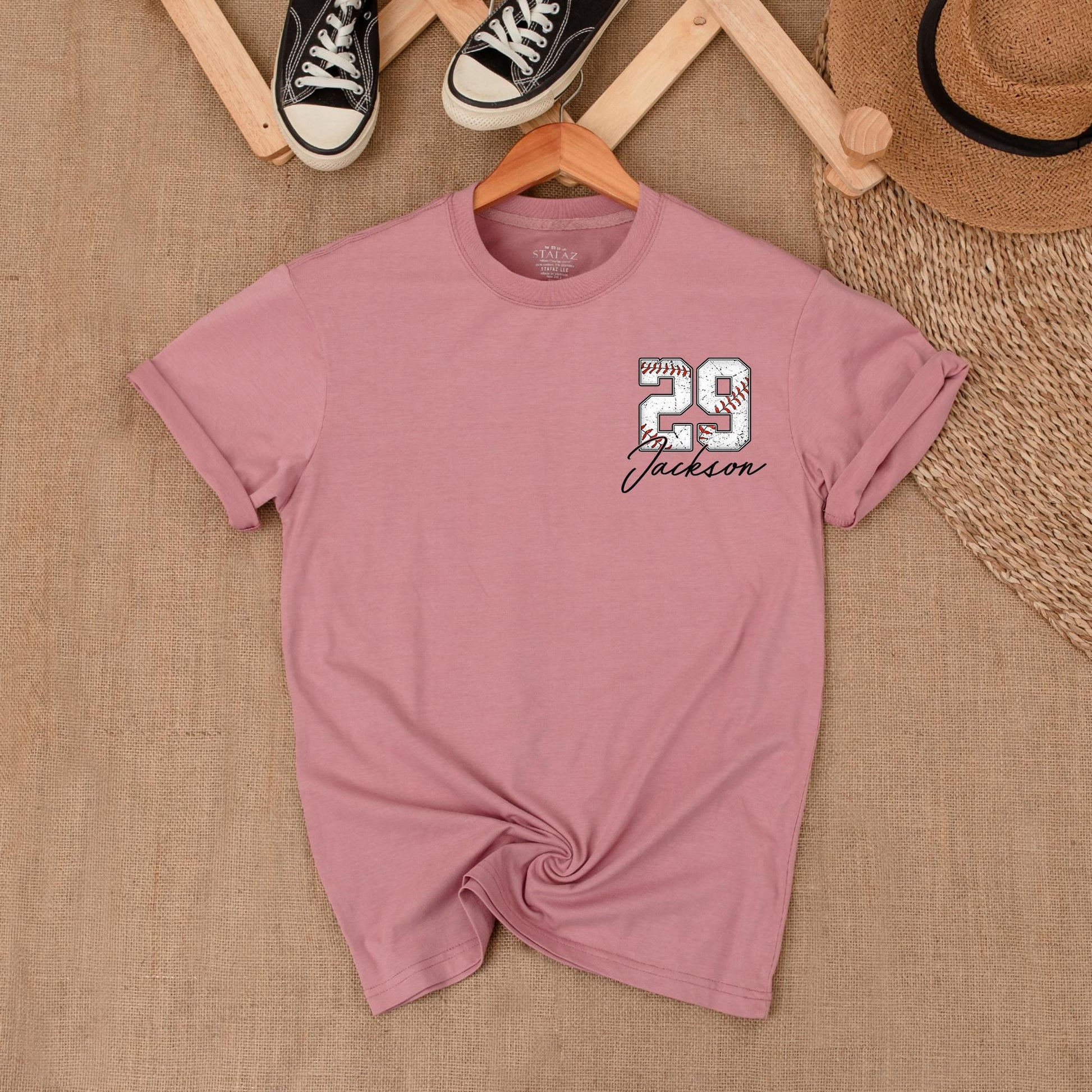 Custom Baseball Pocket Shirt - Baseball Mom Tee, Personalized Baseball Number Comfort Colors, Baseball Fan Gift, Spring Baseball Season