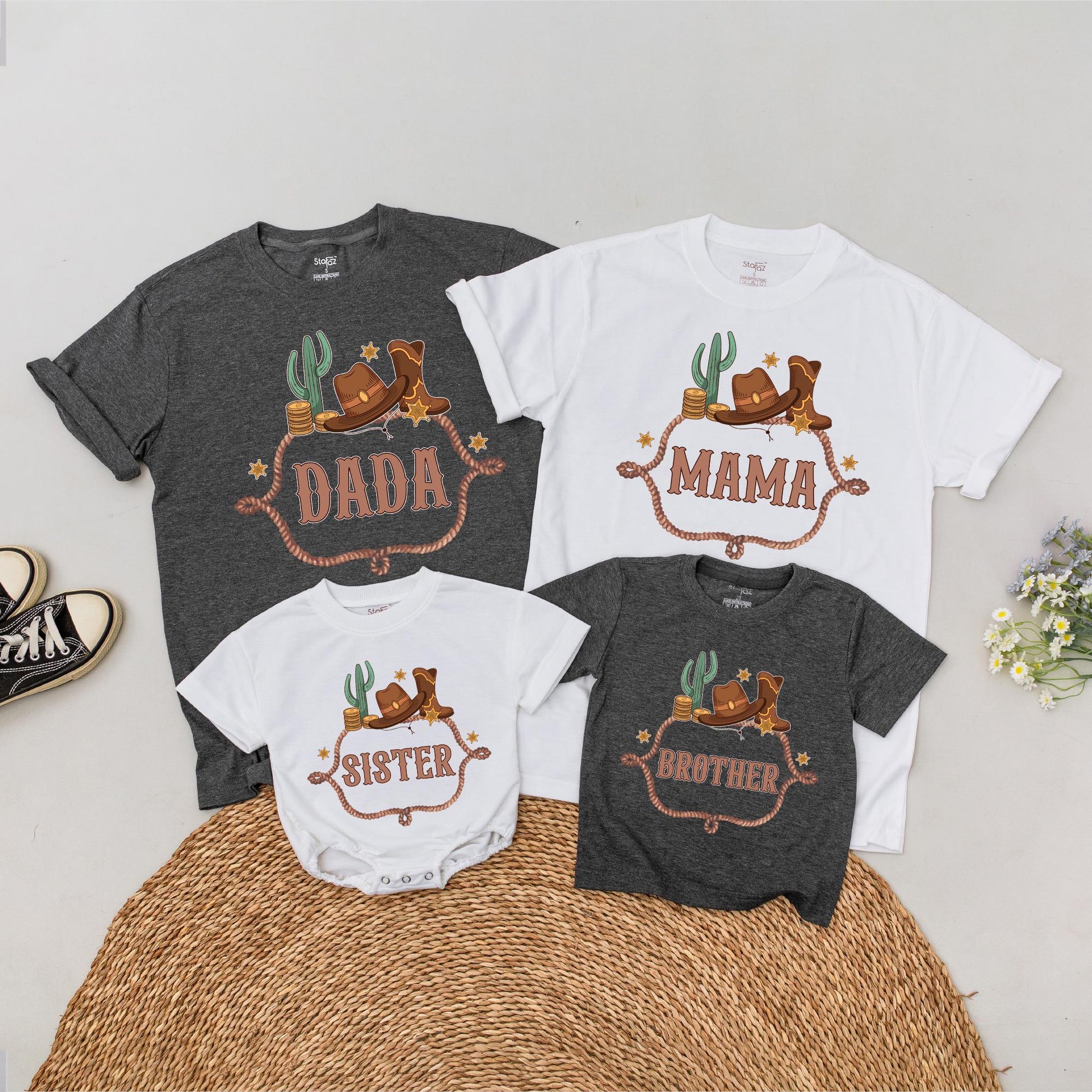 My 1st Rodeo Birthday Family T-Shirt Set Western Baby Boy First Rodeo Outfit Matching Mom, Dad, & Baby Girl