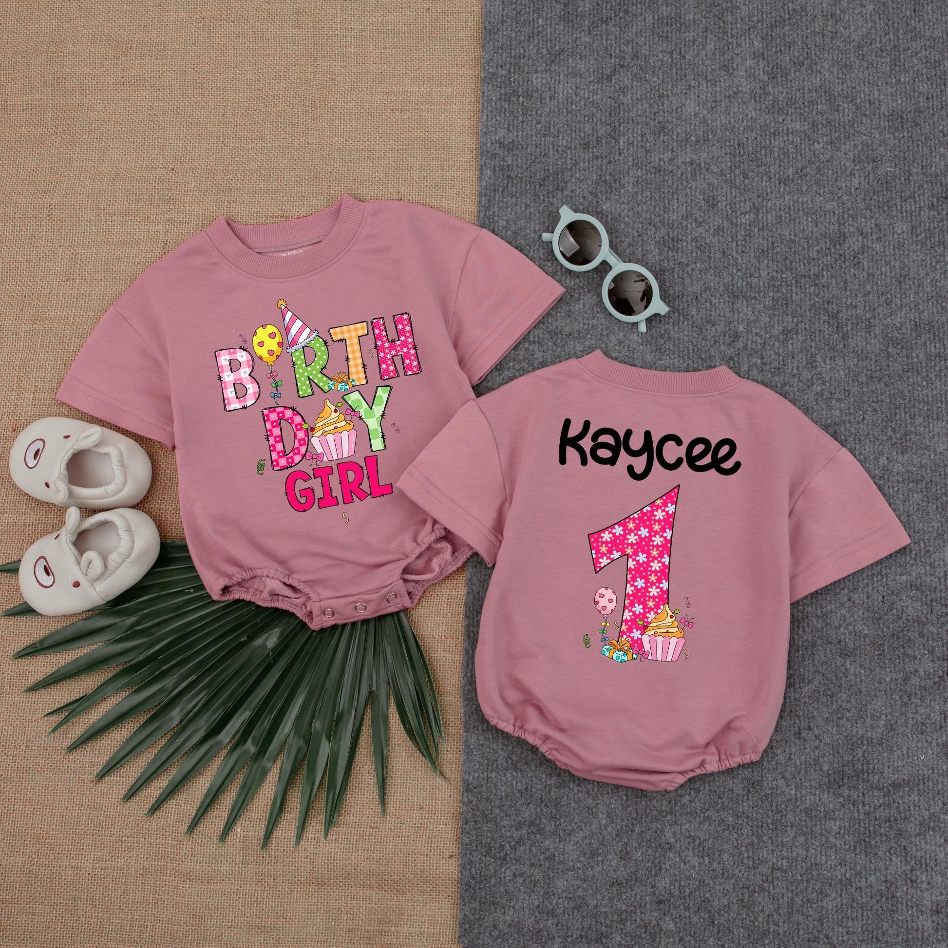 Birthday Girl Bubble Romper Cupcake Smocked Dress Personalized Custom Name Gift for Baby Girl First Birthday Outfit Cotton Comfortable Summer