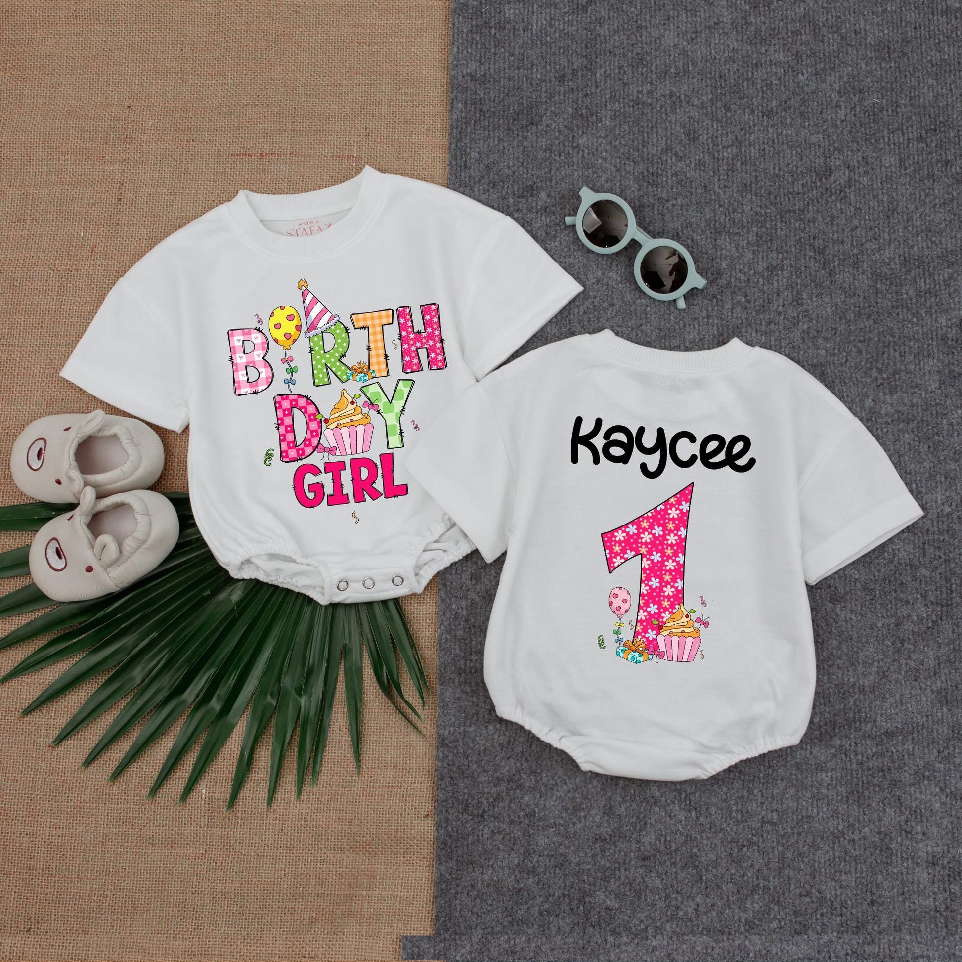 Birthday Girl Bubble Romper Cupcake Smocked Dress Personalized Custom Name Gift for Baby Girl First Birthday Outfit Cotton Comfortable Summer