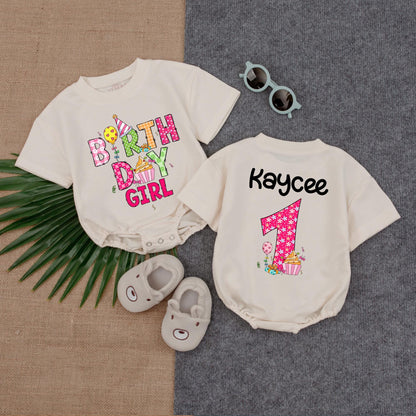 Birthday Girl Bubble Romper Cupcake Smocked Dress Personalized Custom Name Gift for Baby Girl First Birthday Outfit Cotton Comfortable Summer