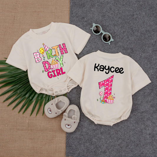 Birthday Girl Bubble Romper Cupcake Smocked Dress Personalized Custom Name Gift for Baby Girl First Birthday Outfit Cotton Comfortable Summer