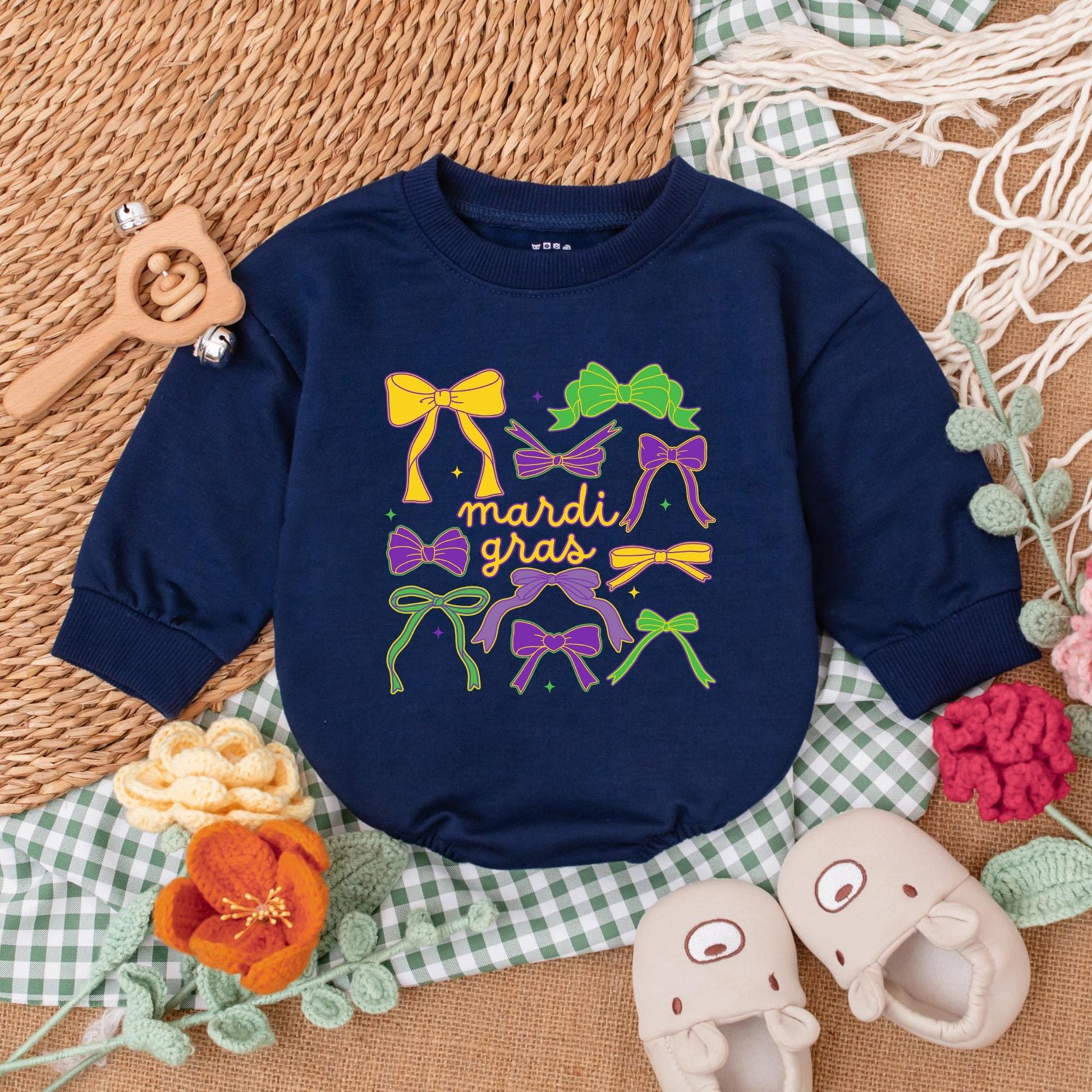 Cute Bow Mardi Gras Baby Romper Girly Baby Girl Clothes Happy Mardi Gras Baby Shower Gift