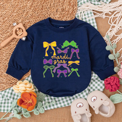 Cute Bow Mardi Gras Baby Romper Girly Baby Girl Clothes Happy Mardi Gras Baby Shower Gift