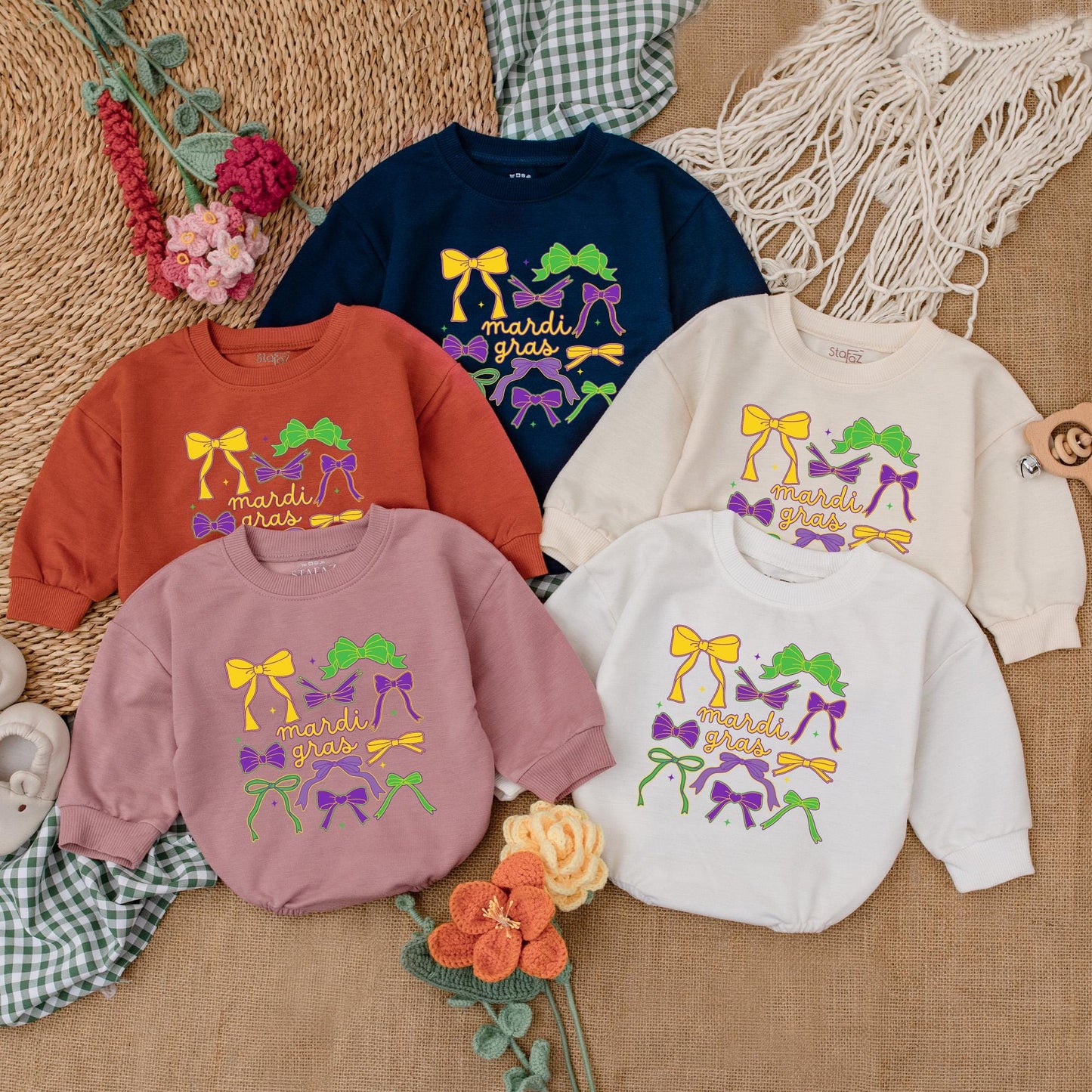 Cute Bow Mardi Gras Baby Romper Girly Baby Girl Clothes Happy Mardi Gras Baby Shower Gift