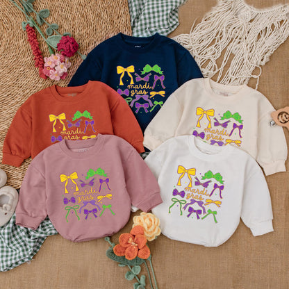 Cute Bow Mardi Gras Baby Romper Girly Baby Girl Clothes Happy Mardi Gras Baby Shower Gift