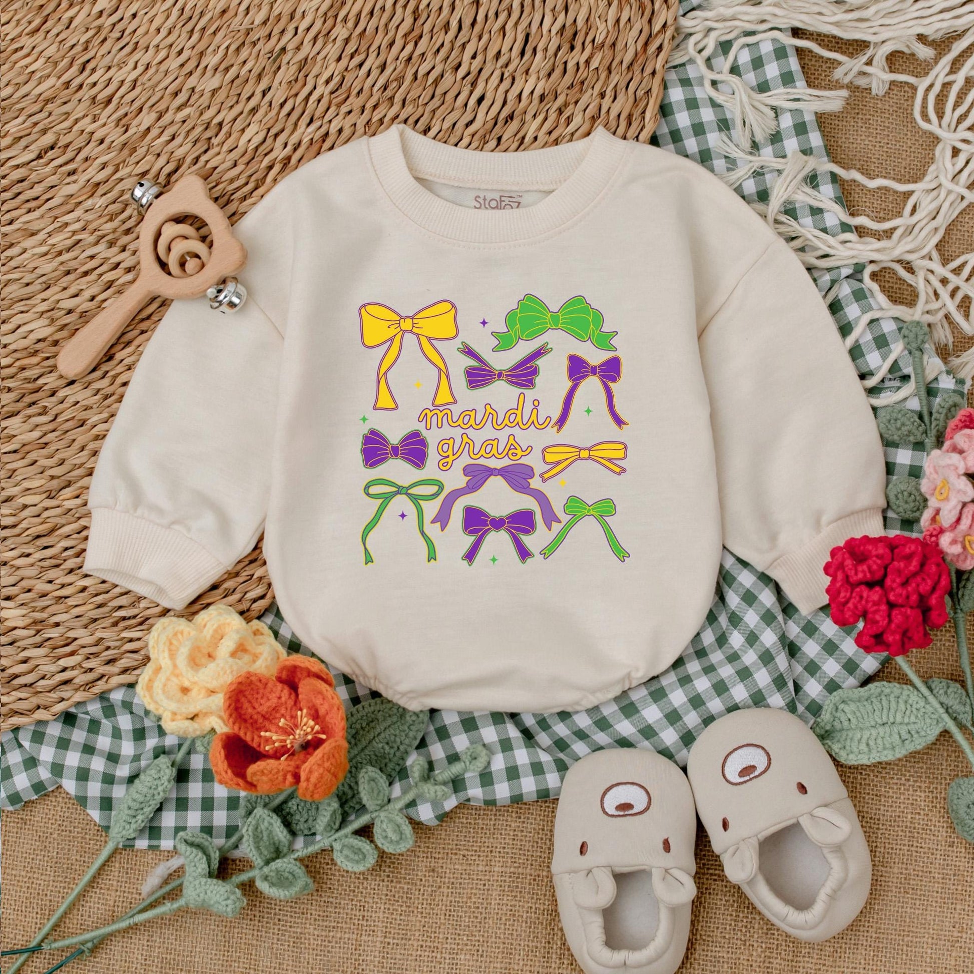 Cute Bow Mardi Gras Baby Romper Girly Baby Girl Clothes Happy Mardi Gras Baby Shower Gift