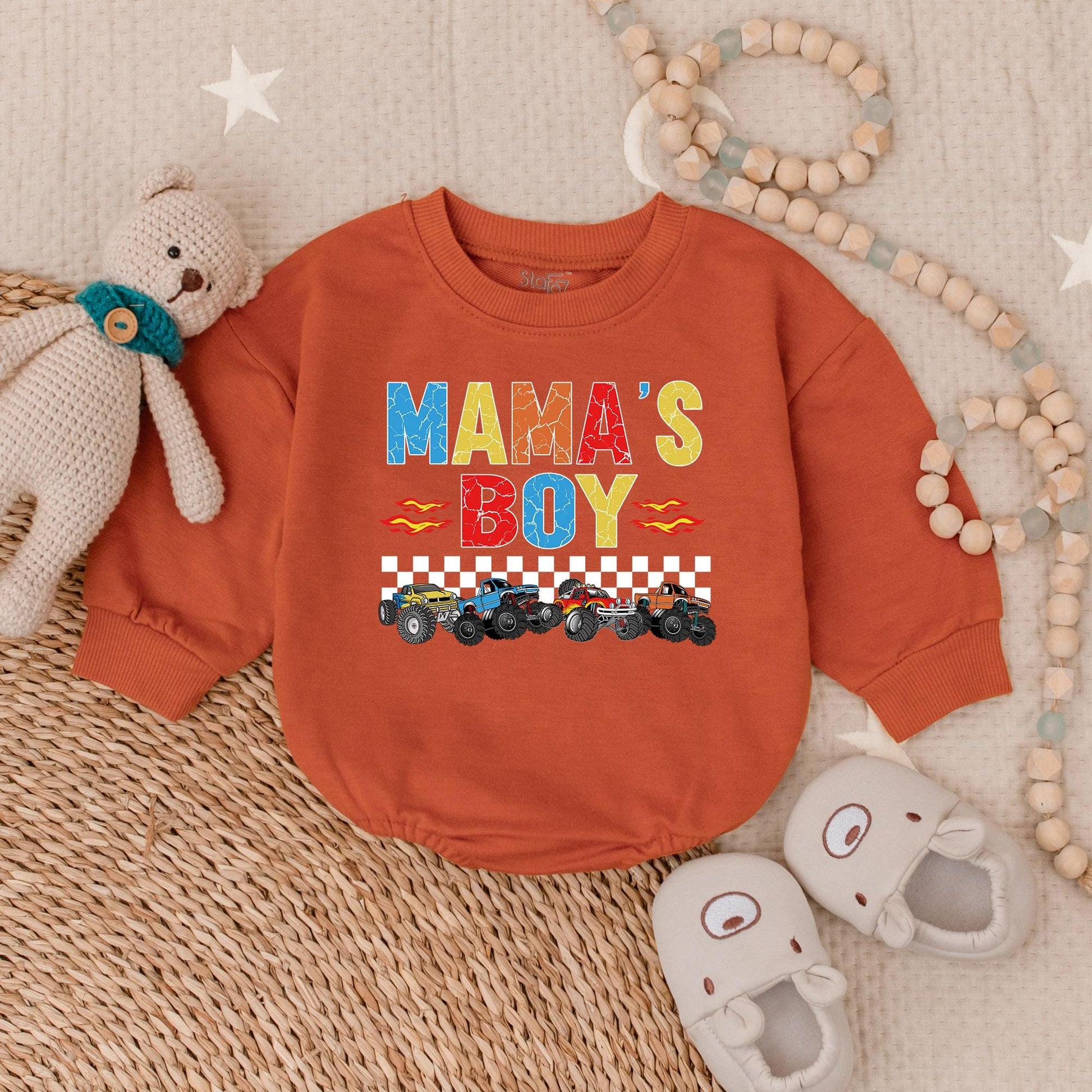 Mama's Boy Bubble Romper Baby Announcement Outfit Long Sleeve Bodysuit New Mom Gift Coming Home Outfit