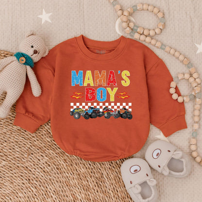 Mama's Boy Bubble Romper Baby Announcement Outfit Long Sleeve Bodysuit New Mom Gift Coming Home Outfit