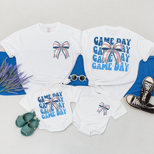 Game Day Baseball Bow Tee Mommy and Me Sister Toddler Matching Shirt Comfortable Cotton for Game Day Adventures