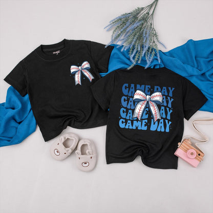Game Day Baseball Bow Tee Mommy and Me Sister Toddler Matching Shirt Comfortable Cotton for Game Day Adventures