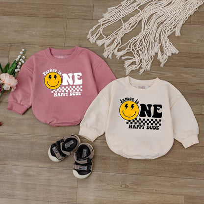 Custom 1st Birthday Bodysuit One Happy Dude Smiley Face Outfit Baby Boy First Birthday Clothes Personalized Gift