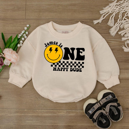 Custom 1st Birthday Bodysuit One Happy Dude Smiley Face Outfit Baby Boy First Birthday Clothes Personalized Gift