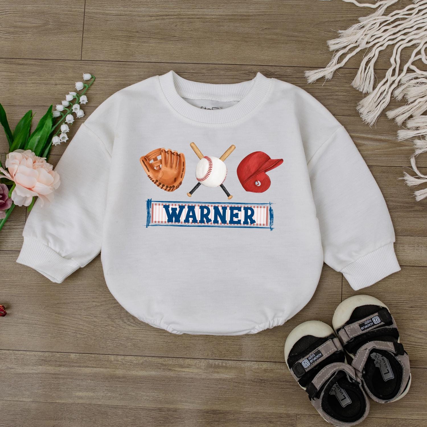 Custom Retro Baseball Bodysuit for Girls Game Day Outfit Baby Baseball Romper One Piece Jumpsuit