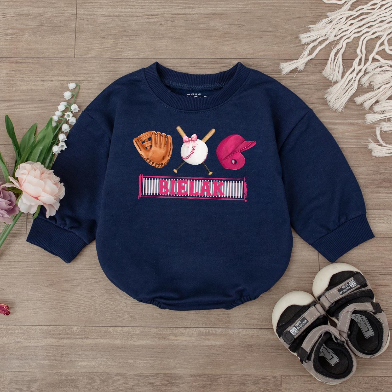 Game Day Baby Bodysuit Girl's Baseball Romper Outfit, Retro Baseball Jumpsuit for Baby, Baseball Season Ready! Game Day Baby Shower Gift