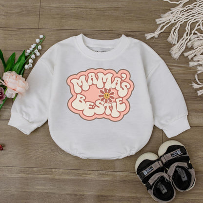 Mama's Bestie Baby Girl Romper, Retro Bodysuit for Newborns & Little Girls, I Love Mom Gift, Cute Baby Outfit, Mommy & Daughter Clothes