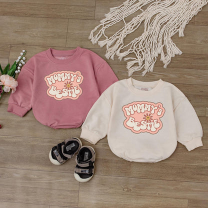 Mommy's Bestie Retro Baby Girl Romper Mama Daughter Clothes I Love Mom Gift Newborn Little Girl Outfit Big Sister