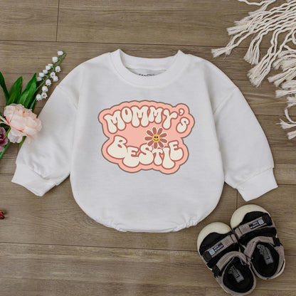 Mommy's Bestie Retro Baby Girl Romper Mama Daughter Clothes I Love Mom Gift Newborn Little Girl Outfit Big Sister