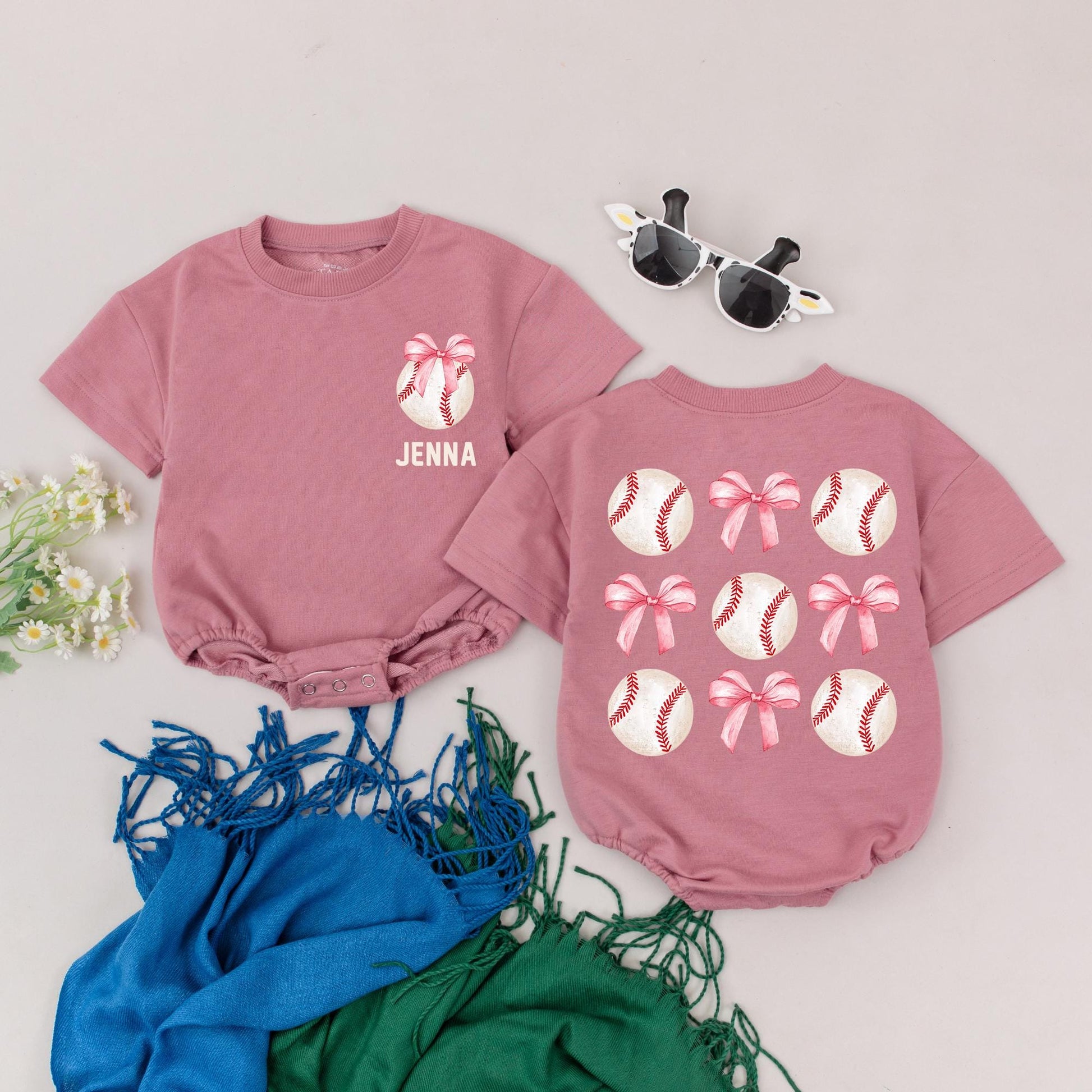 Personalized Baseball Romper Retro Game Day Outfit Custom Name Baby Girl First Game Bubble Romper Newborn Gift Baseball Season Cute Customized Clothes