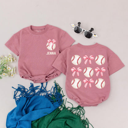 Personalized Baseball Romper Retro Game Day Outfit Custom Name Baby Girl First Game Bubble Romper Newborn Gift Baseball Season Cute Customized Clothes