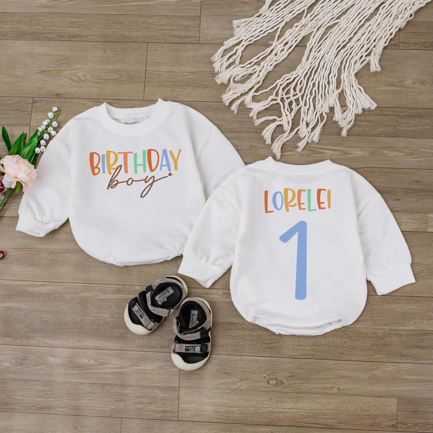 Personalized First Birthday Boy Romper Baby Boy Balloons Outfit Newborn Bubble Bodysuit for Cake Smash Celebration