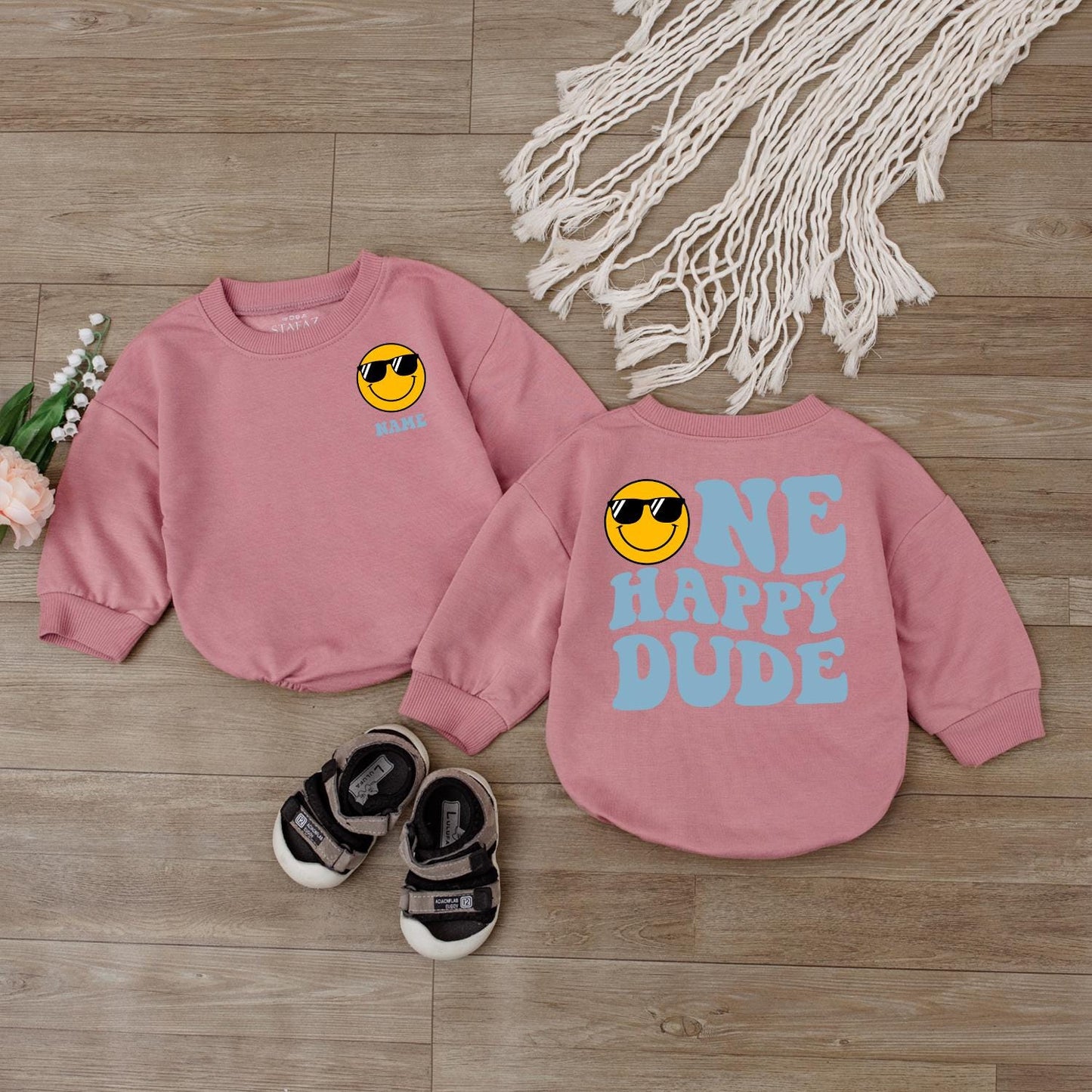 One Happy Dude Birthday Bodysuit Smiley Face First Birthday Outfit Personalized Baby Boy Clothes Custom Name Gift